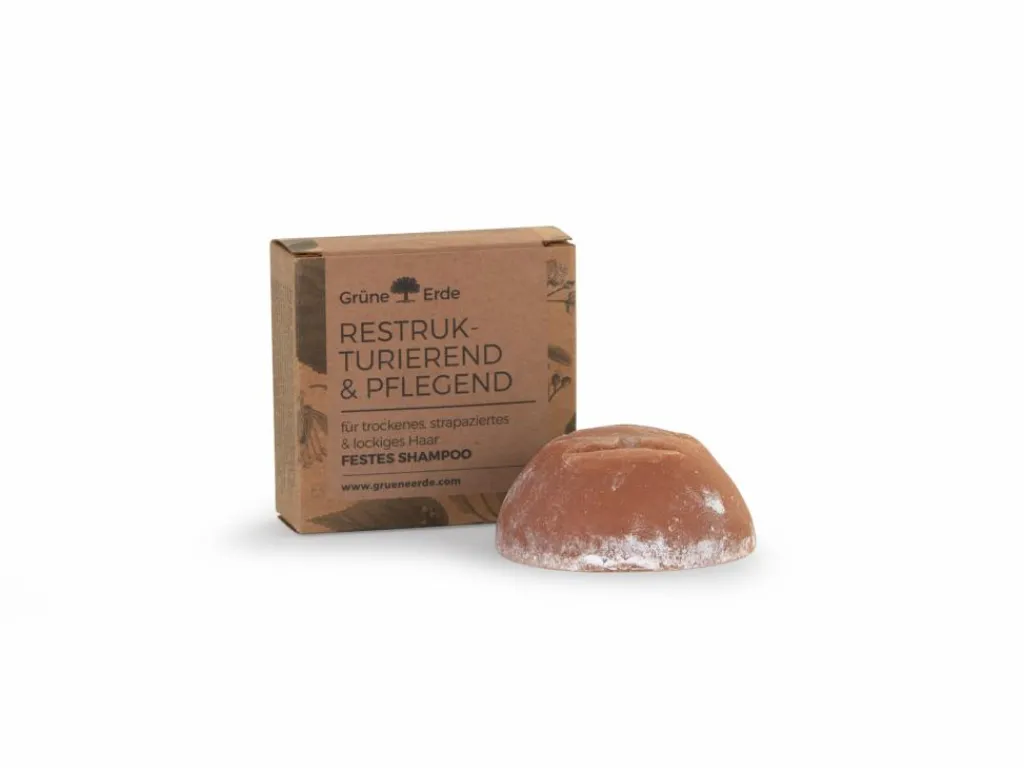 Grüne Erde Haarpflege|Feste Kosmetik & Alles Mit Kunststofffreier Verpackung^RESTRUKTURIEREND & PFLEGEND festes Shampoo für trockenes, strapaziertes & lockiges Haar 80 g
