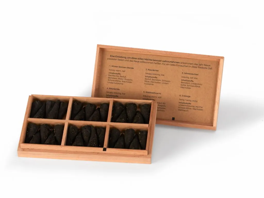 Grüne Erde Geschenke-Guide|Räuchern & Räucherstäbchen^Räucherkegel Heilige Zeiten im Holzkistchen, 6 x 5 Räucherkegel
