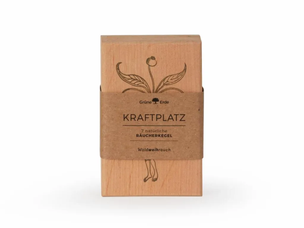 Grüne Erde Räuchern & Räucherstäbchen^Räucherkegel Kraftplatz im Holzkistchen, 7 Kegel