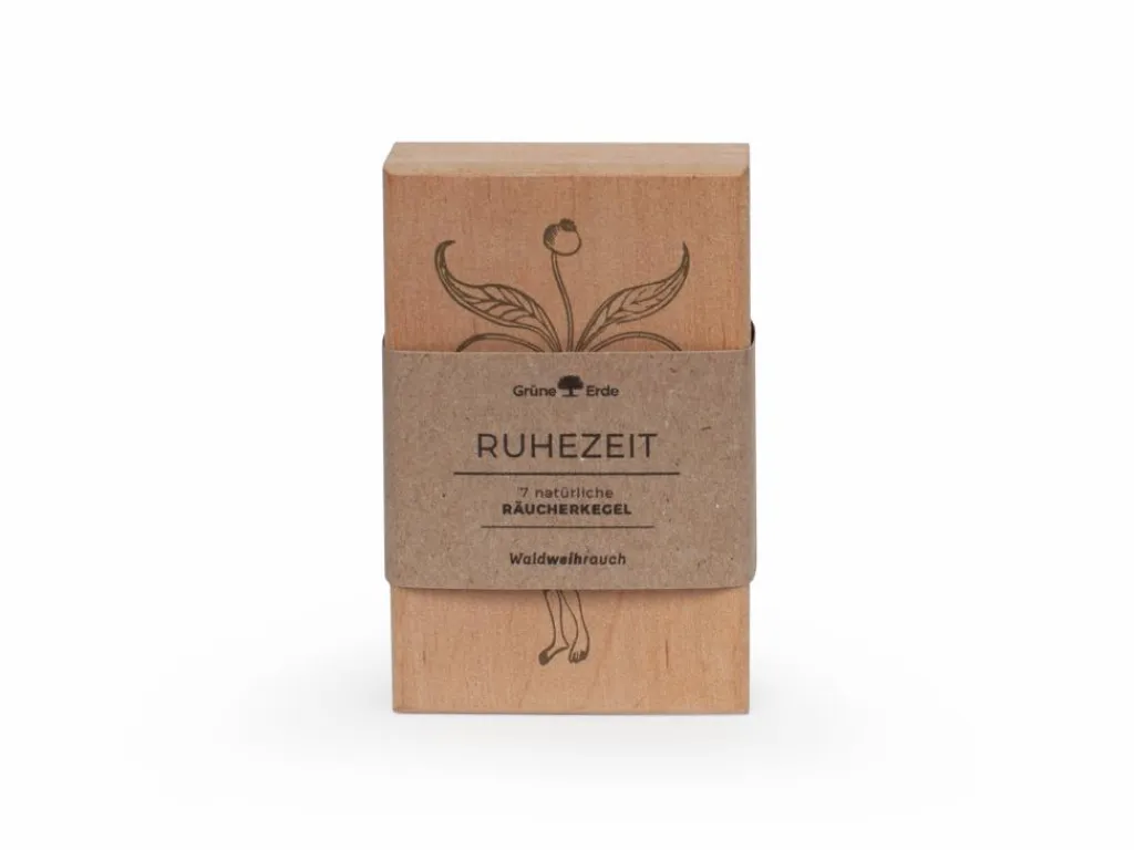 Grüne Erde Räuchern & Räucherstäbchen^Räucherkegel Ruhezeit im Holzkistchen, 7 Kegel