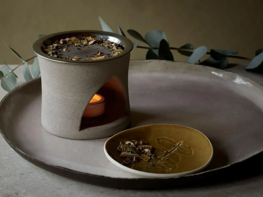 Grüne Erde Räuchern & Räucherstäbchen^Räucherstövchen aus Feinsteinzeug, unglasiert, H 10 cm, ø 11,5 cm