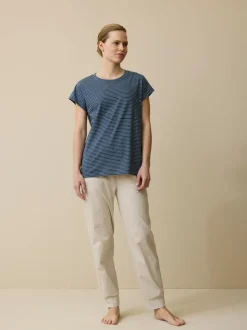 Grüne Erde Nachtwäsche^Schlafshirt aus Bio-Baumwolle, 84 blau/natur melange ringel, XS, GOTS