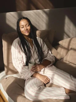 Grüne Erde Nachtwäsche^Schlafshirt aus Bio-Baumwolle, 88 cranberry gestreift, L, GOTS