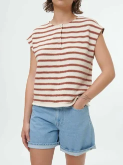 Grüne Erde Shirts^Shirt aus Bio-Baumwolle, 56 offwhite/kastanie jacquard ringel, 38, GOTS