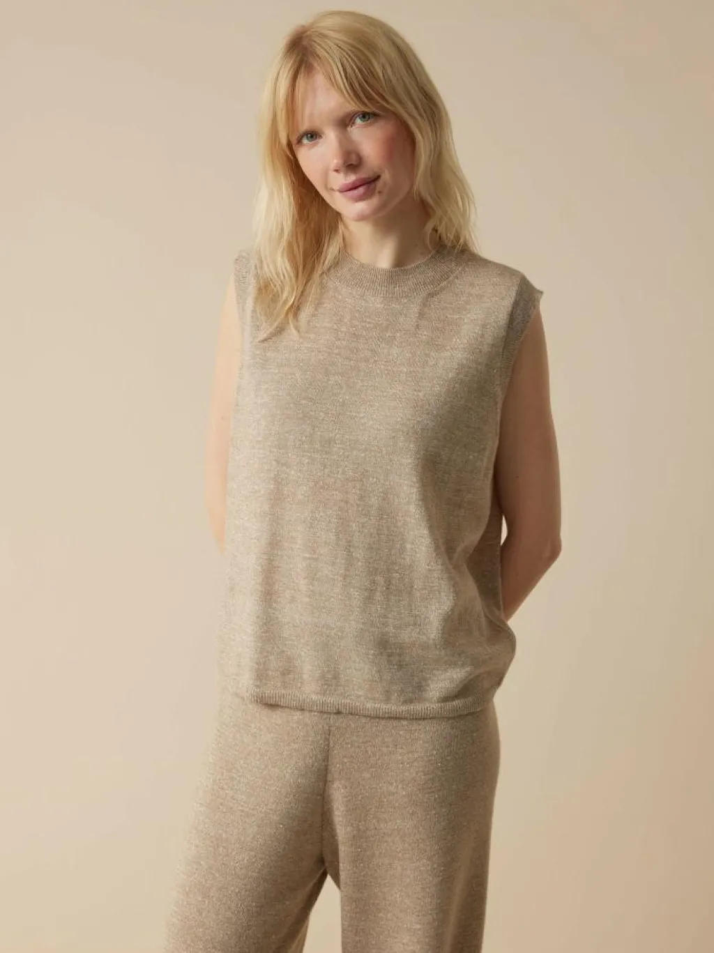 Grüne Erde Shirts^Stricktop aus Bio-Leinen und Wolle, 52 leinen melange, L, GOTS