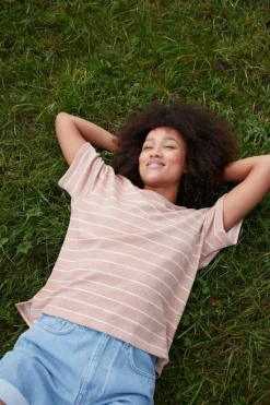 Grüne Erde Shirts^Sweatshirt aus Bio Baumwolle, 85 camelie/offwhite, S, GOTS