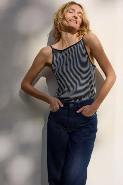 Grüne Erde Shirts^Top aus Bio Leinen/Baumwolle, 55 navy/offwhite ringel, 38, GOTS