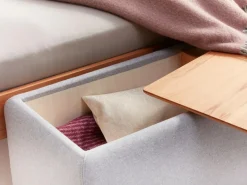 Grüne Erde Garderobe^Truhe Tambor rechteckig, B 143 cm x T 48 cm x H 41 cm, Bezug Wollstoff Tano Natur (79),