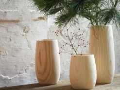 Grüne Erde Wohndekoration^Vase aus Eschenholz, inkl. Glaseinsatz, H 12 cm, ø 8 cm