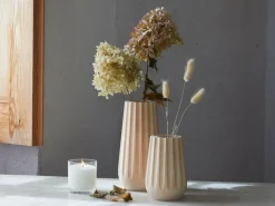 Grüne Erde Wohndekoration^Vase aus Zirbenholz, Kannelur, H 17,5 cm, nicht geölt, inkl. Glaseinsatz