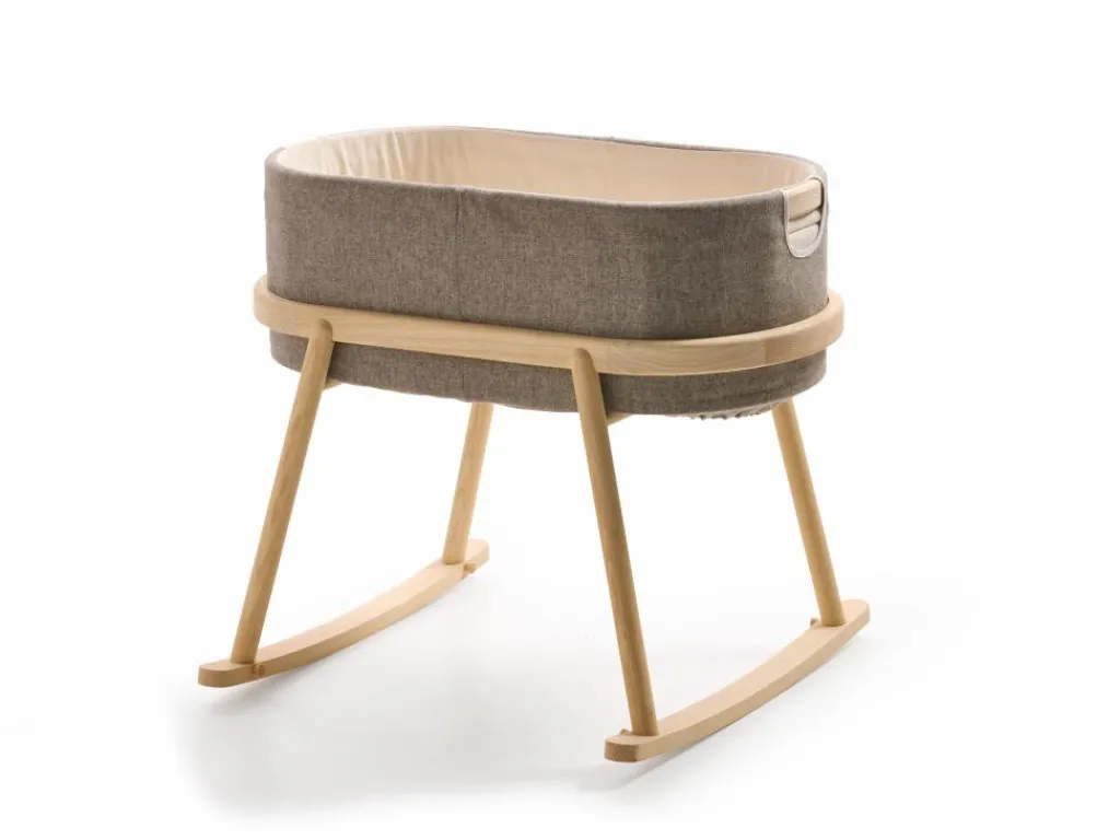 Kinder Grüne Erde Babywiege Serafina^Wiege Serafina, inkl. Housse und Matratze, Wollstoff Tano Natur (79), Esche