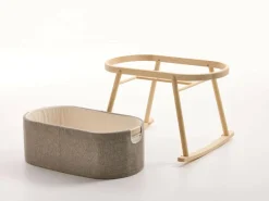 Kinder Grüne Erde Babywiege Serafina^Wiege Serafina, inkl. Housse und Matratze, Wollstoff Tano Natur (79), Esche