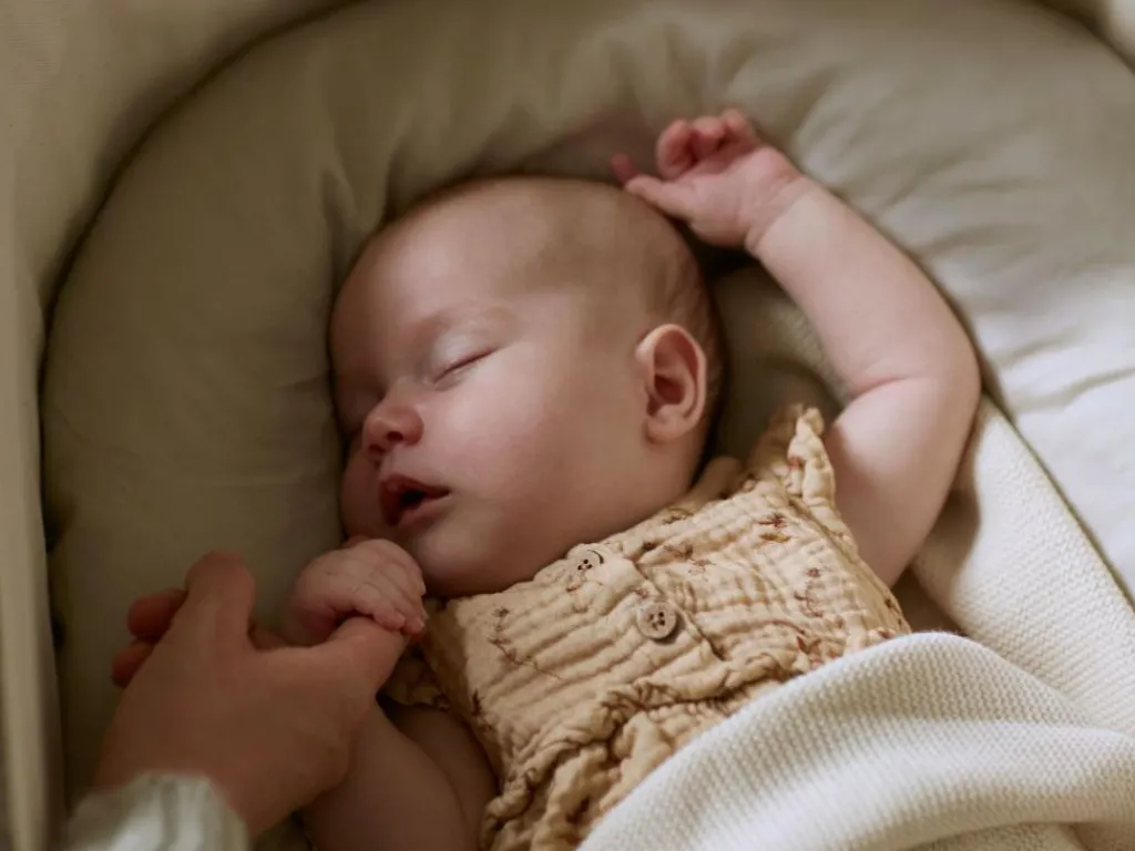 Kinder Grüne Erde Babywiege Serafina^Wiege Serafina, inkl. Housse und Matratze, Wollstoff Tano Natur (79), Esche