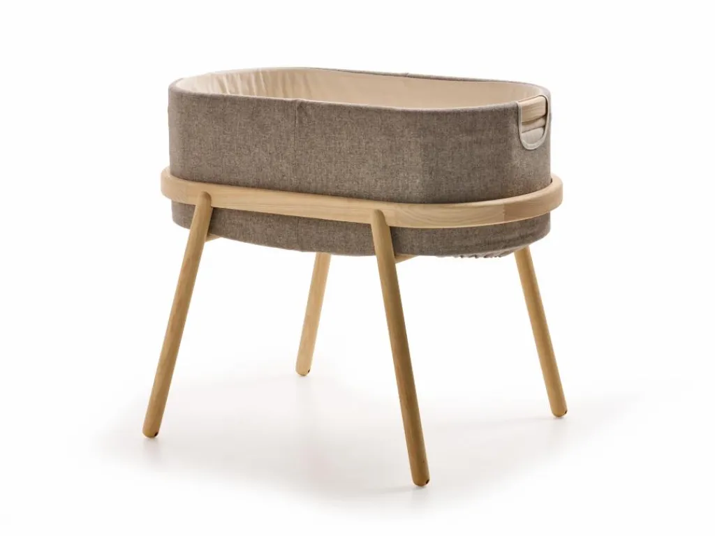 Kinder Grüne Erde Babywiege Serafina^Wiege Serafina, inkl. Housse und Matratze, Wollstoff Tano Natur (79), Esche